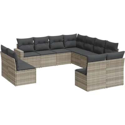 Afbeelding van vidaXL 11 delige Loungeset met kussens poly rattan lichtgrijs
