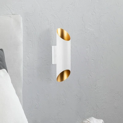 Afbeelding van Wandlamp 2 lampen Rumble 30cm Metaal Wit en Goud Menzzo