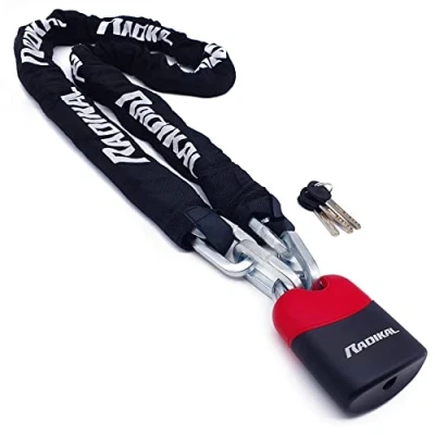 Afbeelding van Radikal RK4170 Hangslot en versterkte stalen ketting ø10, 170 cm met anti diefstal beschermde boog Motorfiets, scooter, fiets, zwart