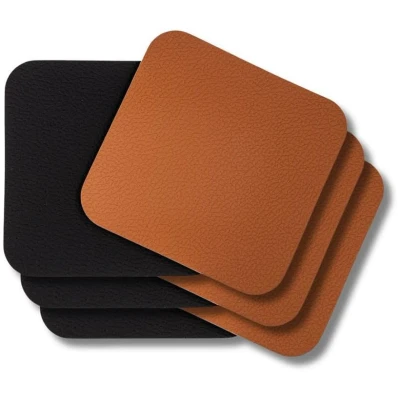 Afbeelding van Cookinglife Onderzetters Vegan leer Zwart / Cognac dubbelzijdig 10 x cm 6 stuks