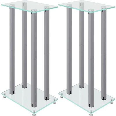 Afbeelding van vidaXL Luidsprekerstandaards 2 st 4 pijlers gehard glas zilverkleurig