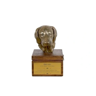 Afbeelding van Art Dog handgemaakte aangepaste hondenherdenkingsurn koudgegoten bronzen hondenkop op berkenbasis langdurige hondencrematiedoos 16x28x16cm Weimaraner