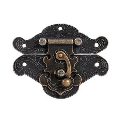 Afbeelding van Antieke Embossing Klink Hasp Slot Houten Case Kleine Doos Hardware Gegraveerde Ontwerpen Scharnieren Met Schroeven Voor Hout Lade Sieraden Kast (S)