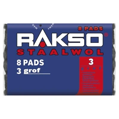 Afbeelding van RAKSO Staalwol grof 3 200 g, 8 pads, versterkt de natuurlijke nerf van hout, reinigt glas, ruwen oude lak, kleur