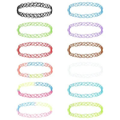 Afbeelding van MXTIMWAN 12 stuks choker halskettingen voor dames, stretch choker, tattooketting, rubberen halsband, elastische halsketting, Rubber