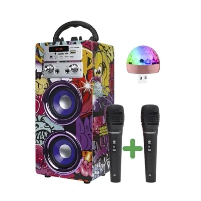 Afbeelding van Dynamic karaoke machine, draagbare luidspreker met 2 microfoons, bluetooth luidspreker, inclusief USB licht, en SD kaartlezer, exclusief design, origineel cadeau (025 12 licht)