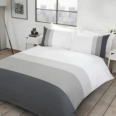 Afbeelding van Sleepdown Kleurblok grijs omkeerbaar onderhoudsvriendelijk dekbedovertrek met kussenslopen Super King (220 cm x 260 cm), katoenmix