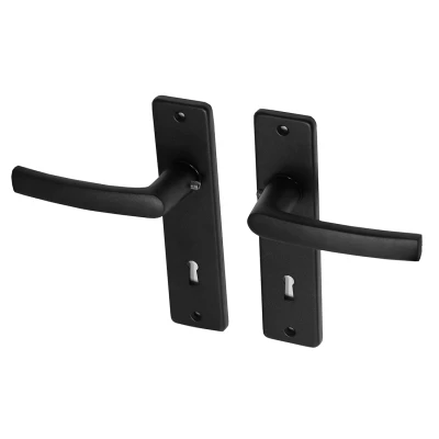 Afbeelding van Zwarte deurklinken met schild SL72 aluminium blokmodel Per Set