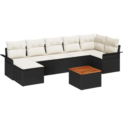 Afbeelding van vidaXL 8 Stukken Tuin Sofa Set met Kussens Zwart Poly Rattan Acacia