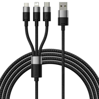 Afbeelding van StarSpeed 1 for 3 Fast Charging Data Cable USB to M+L+C 3.5A 1.2m Black van Baseus 2 Meter / Zwart