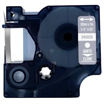 Afbeelding van DULA Dymo D1 45020 S0720600 Compatible label tape 1 lettertape Wit op transparant 12mm x 7m