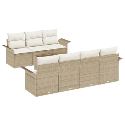 Afbeelding van vidaXL 8 Piece Tuin Sofa Set met Kussens Beige Poly Rattan