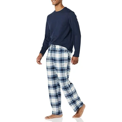 Afbeelding van Amazon Essentials Flanellen pyjamaset voor heren (verkrijgbaar in groot en lang), grijs marineblauw plaid,