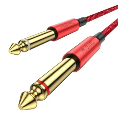 Afbeelding van MOSWAG instrumentenkabel, 2 m, 1/4 inch rechte 6,35 mm naar mm, stereo audio, professionele gitaarkabel, compatibel met gitaar, bas, versterker, toetsenbord, drumstel