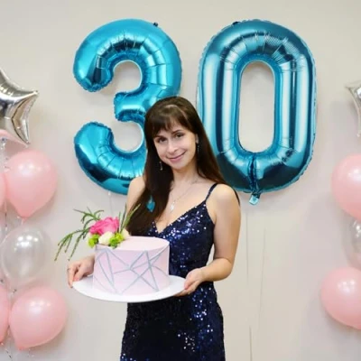 Afbeelding van Ballonnen verjaardag 30 blauw 100 cm ballon cijfer 30, nummer Happy Birthday decoratie, ballonnen, verjaardagsfeest, jaren vliegen dankzij heliumballonnen