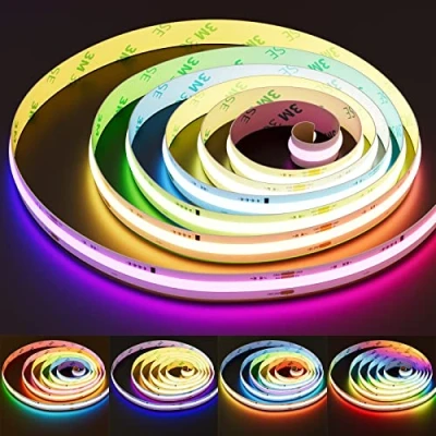 Afbeelding van PAUTIX RGB Smart IC COB ledstrip, 5 m, 24 V kleurveranderende pixels, adresseerbare veelkleurig, flexibel licht voor thuis, doe het zelf verlichtingsprojecten (controller en adapter