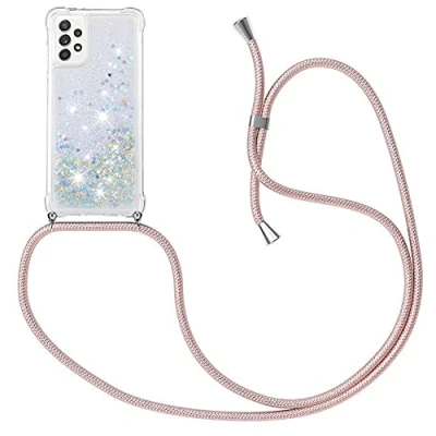 Afbeelding van MXKOCO Telefoon hoesje Ketting voor Samsung Galaxy A52 5G Creative Sparkle Dynamic Vloeibare Vloeistof Vloeiende Glitter Quicksand met Koord Bumper hoesjes Anti verloren Shock Proof