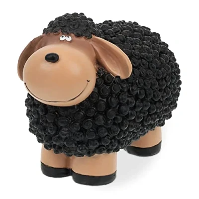 Afbeelding van Relaxdays tuinbeeld schaap, met de hand beschilderd, weerbestendige tuindecoratie, HBD: 16 x 21 12,5 cm, zwart bruin