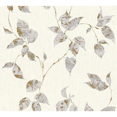 Afbeelding van BLADEREN BEHANG Landelijk grijs metallic wit A.S. Création Flavour