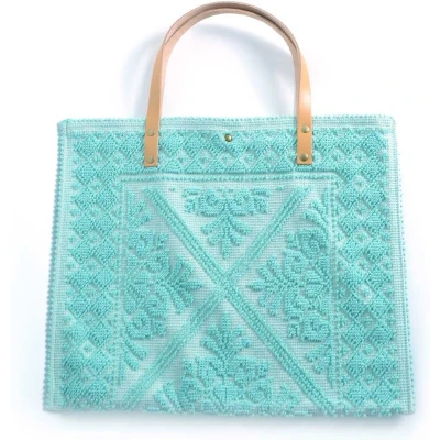 Afbeelding van Ibiza Shopper / Handtas met leren handvat Turquoise