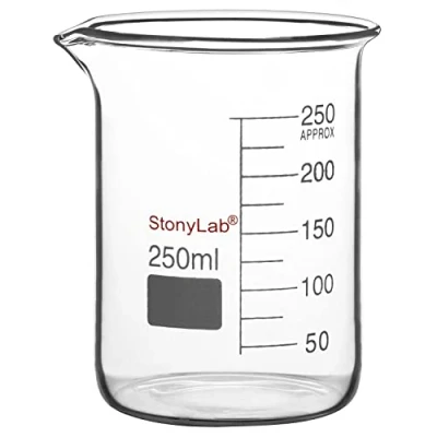 Afbeelding van stonylab Glazen Beker, 1 Pack Borosilicaatglas Graduated Lage vorm Griffin Beker met Gietende Uitloop Lab 250ml
