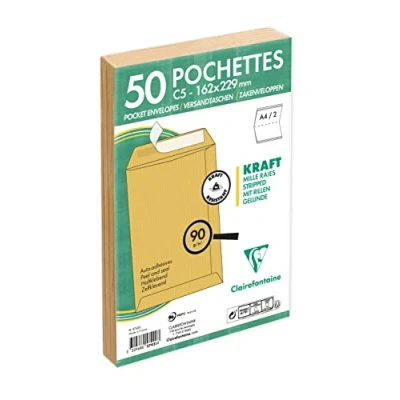 Afbeelding van Clairefontaine 5742C Pakket van 50 Bruine Milleraies Kraft Enveloppen C5 162x229 mm Zelfklevend 90g/m².