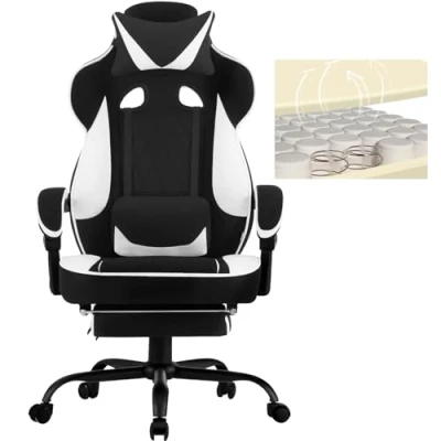 Afbeelding van WOLTU GS04swGamingstoel met pocketveringkussen, gamerstoel, ergonomisch, brede zitting, voetensteun, bureaustoel, 150 kg belastbaar, computerstoel, draaibaar, mesh weefsel, zwart + wit