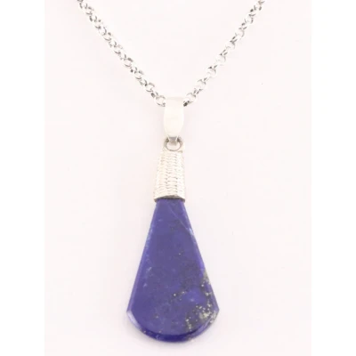 Afbeelding van Fijne zilveren hanger met lapis lazuli aan jasseron ketting