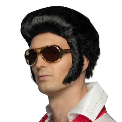Afbeelding van Boland Pruik Rock &#039;n Roll de luxe Zwart Steil Kort Mannen 50&#039;s &amp;