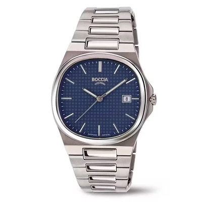 Afbeelding van Boccia 3657 02 Horloge titanium zilverkleurig blauw 37 mm