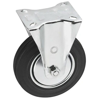 Afbeelding van Metafranc Bokwiel Ø 125 mm 104 x 80 plaat massief rubberen wiel zacht loopvlak rollager 100 kg draagkracht/transportrol/meubelrol/heavy duty roller / 800600