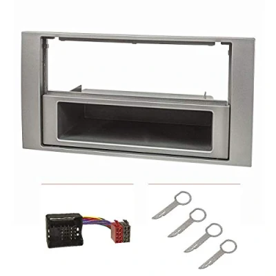 Afbeelding van tomzz Audio 2415 037 Radio installatie frame Set geschikt voor Ford Focus 2 Fiesta C Max S Galaxy Mondeo Kuga Transit zilver met quadlock adapter iso, release latch