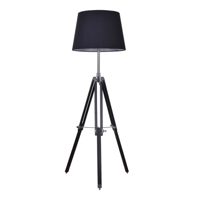 Afbeelding van Rouen Industrieel Design Tripod Vloerlamp Chroom Met Zwarte Lampenkap