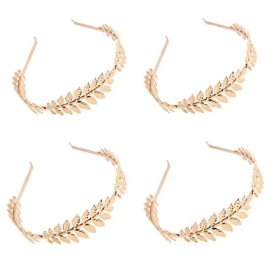 Afbeelding van JZK 4 x Bladgoud Hoofdband Haar Kroon Meisje Bruidsmeisje Bruid Tiara Haarband Zendspoel voor Bruiloft Carnaval Kind en Volwassene