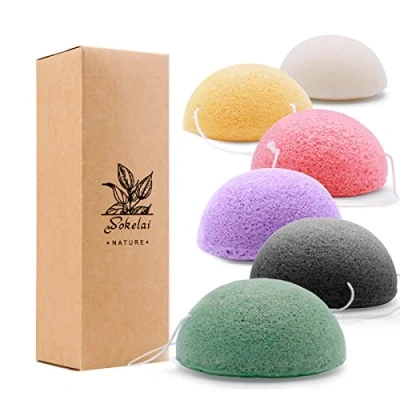 Afbeelding van 6 stuks natuurlijke Konjac sponzen gezicht spons gezichtssponzen gezichtsreiniger gezichtsspeeling gezichtsreiniging duurzaam met actieve kool en aloë vera voor alle huidtypes (meerkleurig)