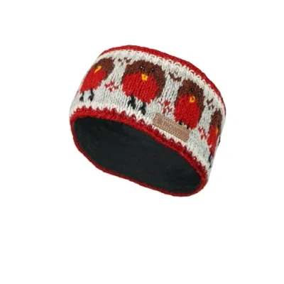 Afbeelding van Vrouwen Wol Oor Warmer Hoofdband Fleece Gevoerd Handgebreide Robin Veelkleurige One Size Handgemaakte Pachamama Fair Trade