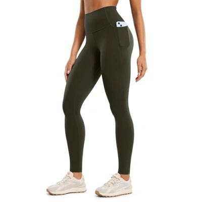 Afbeelding van CRZ Yoga Dames Butterluxe Workout Leggings 28 Inches Hoge Taille Gym Broek met Zakken Hardlopen Buttery Soft Olijfgroen XL