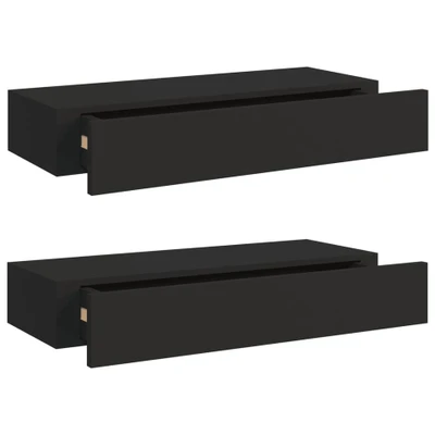Afbeelding van Wandschappen 2 st met lade 60x23,5x10 cm MDF zwart