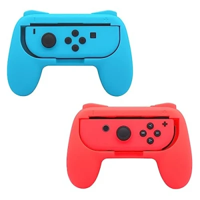 Afbeelding van INF Handgrepen compatibel met Nintendo Switch Joy Con, handvatten voor Con bedieningen, set van 2, kleur rood/blauw