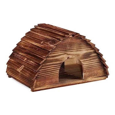 Afbeelding van Relaxdays egelhuis, gevlamd hout, met bodem, kattenveilig, egelhotel, egelwoonhuis, tuin, HxBxD: 25 x 40 30 cm, bruin