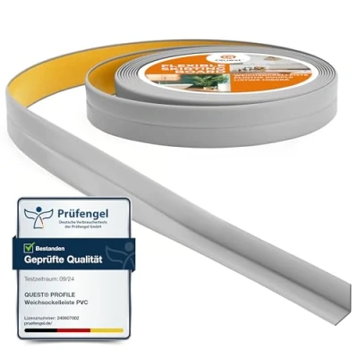 Afbeelding van Zachte plint, zelfklevende knikstrip, eindstrip voor keuken en badkamer, afdichtingstape, pvc, flexibel, dicht, decoratief, 10 mm x mm, 5 meter, grijs