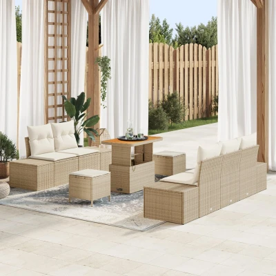 Afbeelding van vidaXL 8 delige ligbedset met kussens Beige Poly Rattan Acacia