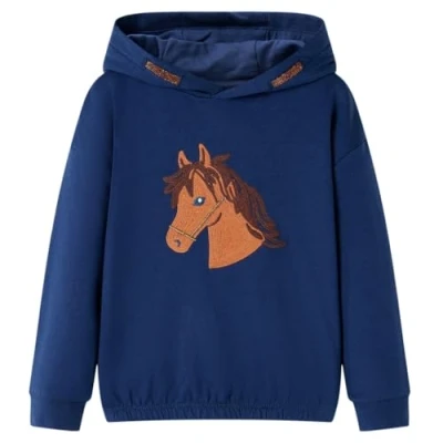 Afbeelding van Kindertrui met capuchon paardenontwerp 104 marineblauw