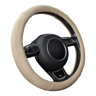 Afbeelding van Auto Stuurhoes Stuurwielbeschermer Microfiber Leer Universeel 37 38cm/15&quot; Antislip Ademend Duurzaam (Beige)