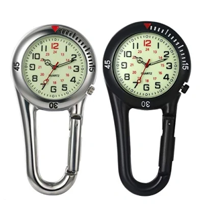 Afbeelding van JewelryWe Mannen Vrouwen Karabijnhaak Horloge Clip on Quarzt Nachtlampje Legering Rugzak Gesp Riem fob voor Rotsklimmen Artsen Verpleegkundigen, 2 stuks., Compact