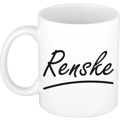 Afbeelding van Renske voornaam kado beker / mok sierlijke letters gepersonaliseerde met Naam mokken