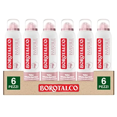 Afbeelding van Borotalco Invisible Deodorantspray, 48 uur, met talkpoeder, barrièreeffect, droog, vlekvrij, zonder alcohol, poedergeur, 6 flessen à 150 ml