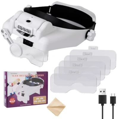 Afbeelding van 1.0X 1.5X 2.0X 2.5X 3.5X 8X verlichte hoofd mount juweliers vergrootglas hoofdband sieraden maken loupe lezen dicht werk ambachten naaien vizier LED licht verwisselbare Lens