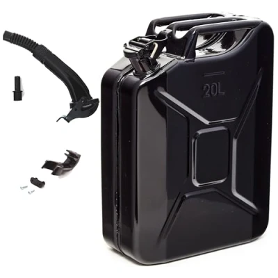 Afbeelding van BW® Brandstofjerrycan metaal jerrycan 20 liter met schenktuit zwart RAL 9005 TÜV getest en VN goedkeuring Made in Europe