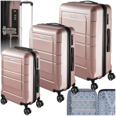 Afbeelding van tectake 3 delige kofferset ABS kunststof hardcase TSA slot met wielen Lichtgewicht Reiskoffer roségoud